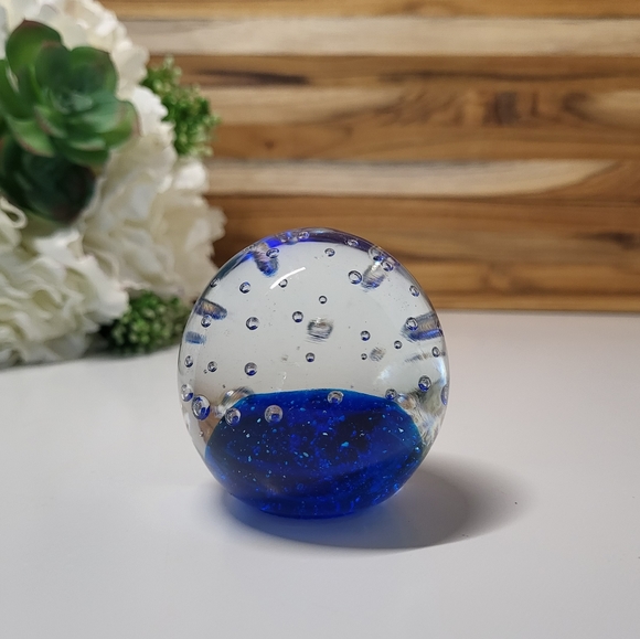 Blown Glass Paperweight - Cobalt Blue and Clear with bubbles - Picture 6 of 6
